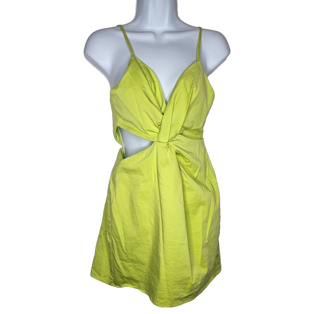 Zara Neon Green Mini Dress Cutout Tie Front‎ Strappy Summer Party M